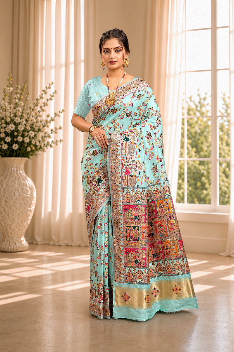 Mint Minakari Banarasi Saree