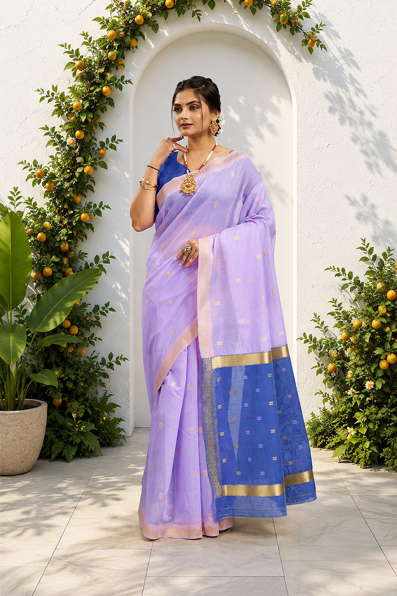 Lavender Toned Cotton Silk Saree