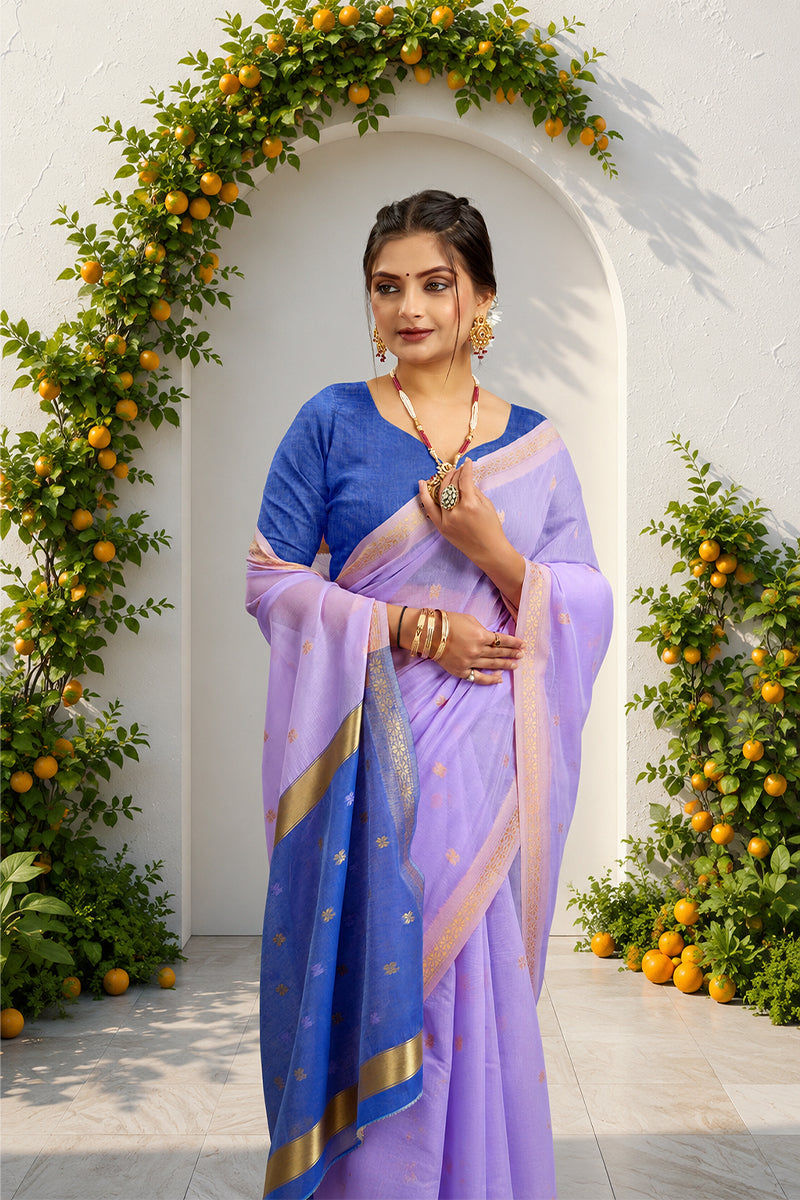 Lavender Toned Cotton Silk Saree