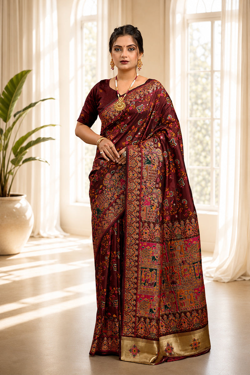 Maroon Minakari Banarasi Saree