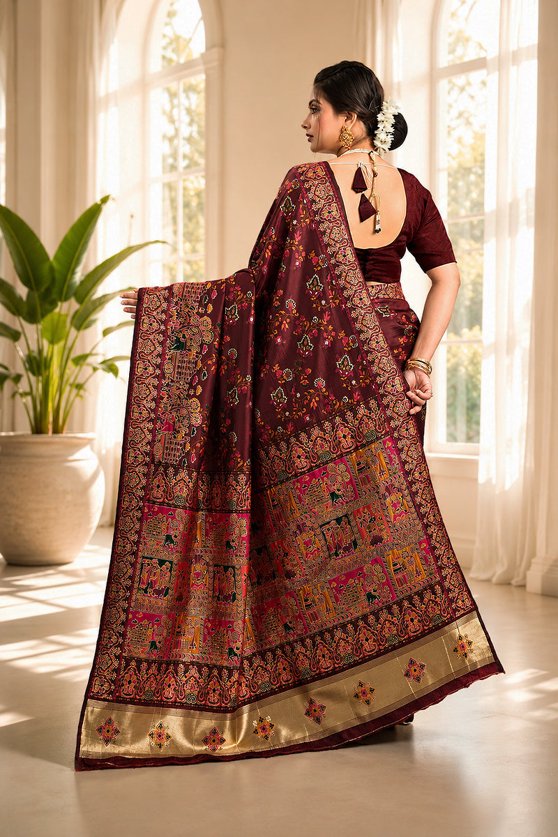 Maroon Minakari Banarasi Saree