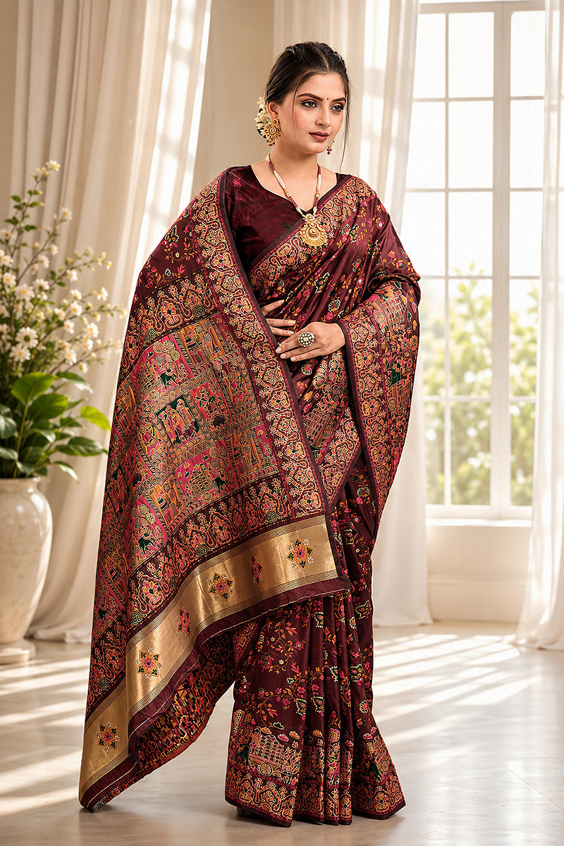 Maroon Minakari Banarasi Saree