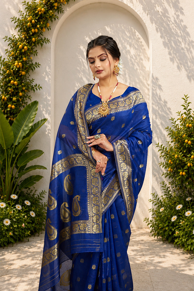Blue Soft Cotton Silk Saree