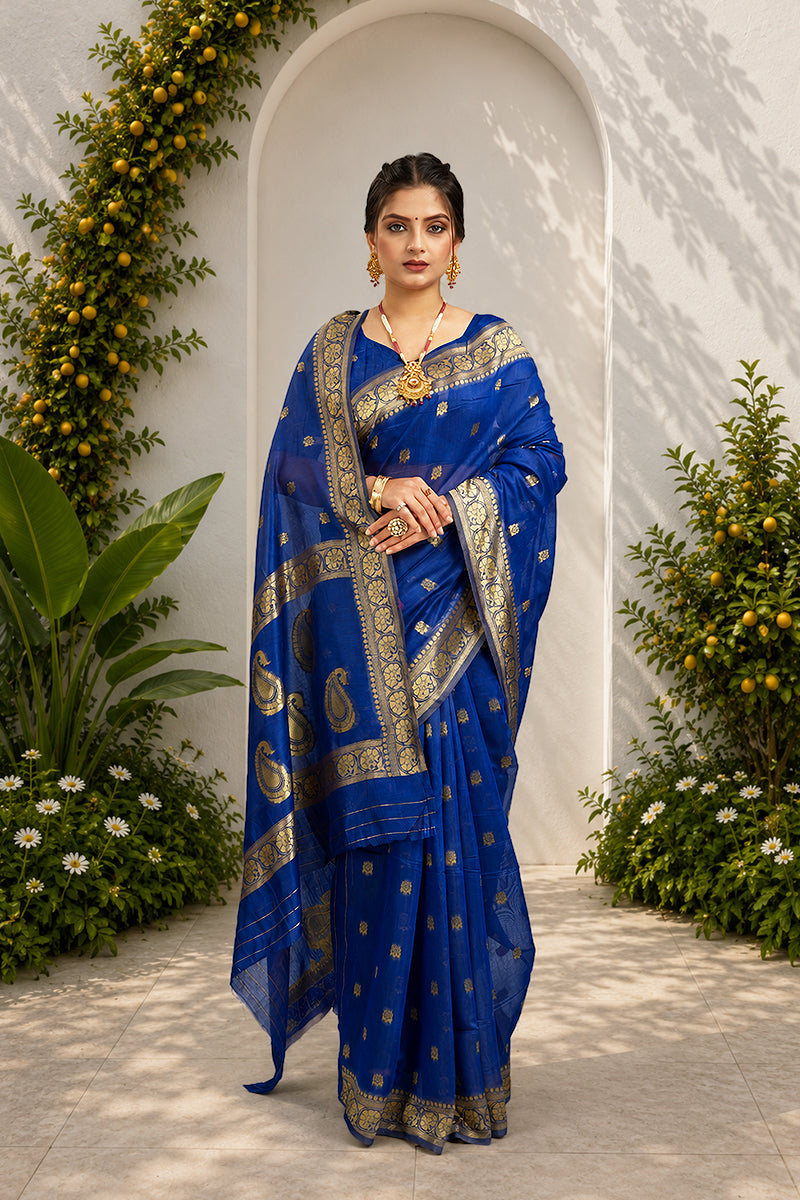 Blue Soft Cotton Silk Saree