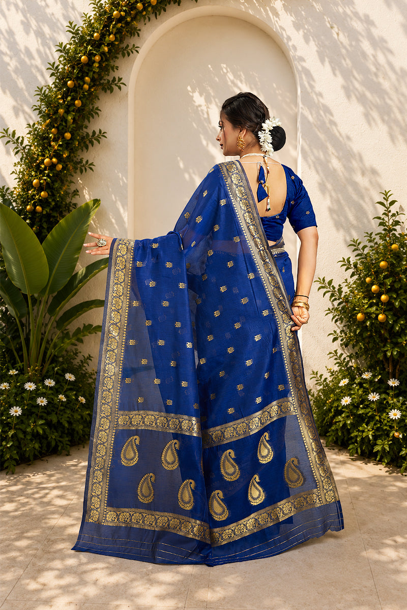 Blue Soft Cotton Silk Saree