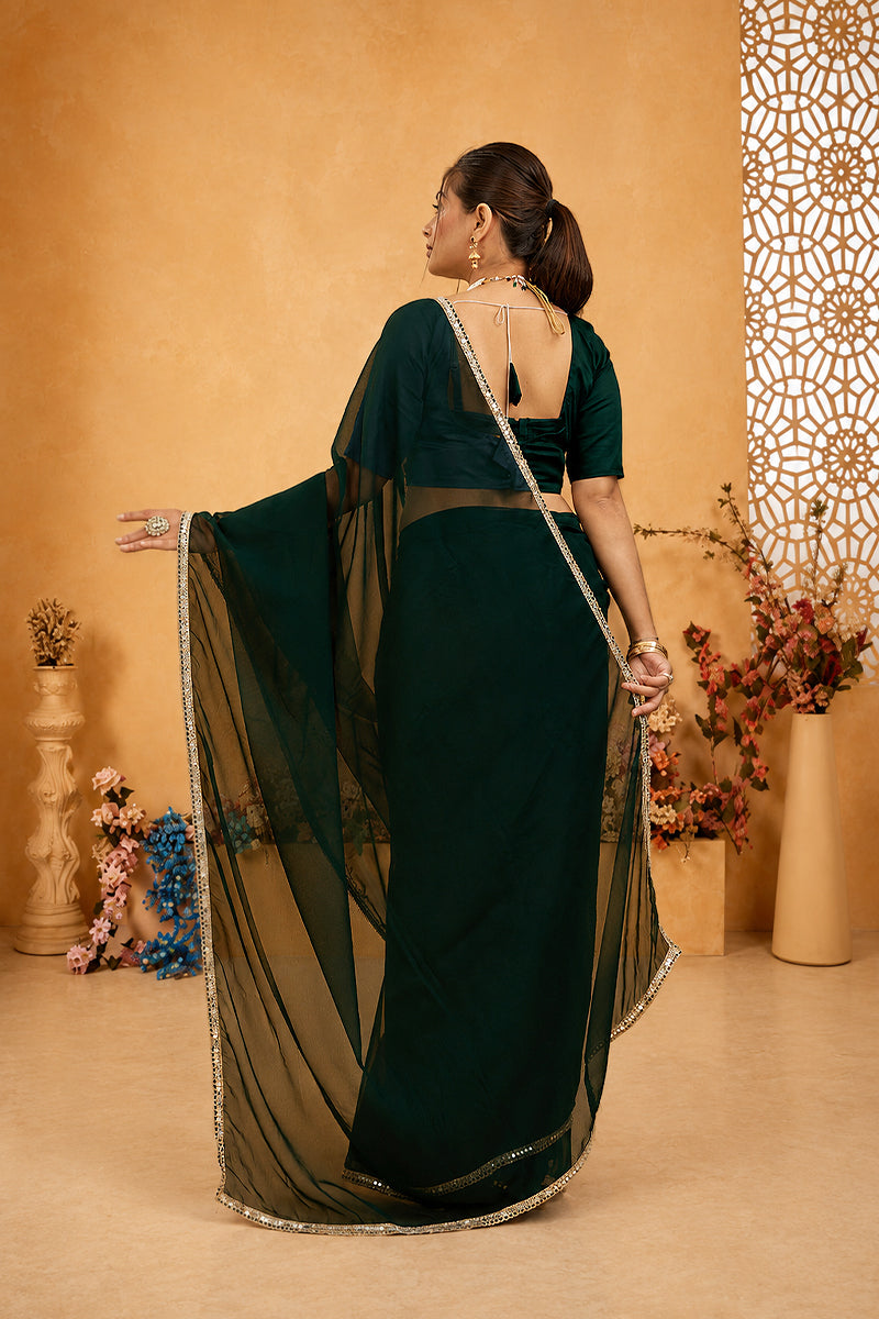 Green Mirror Lace Georgette Saree