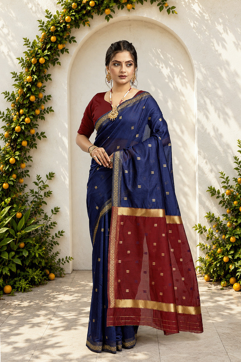 Navy Two Toned Cotton Silk Saree