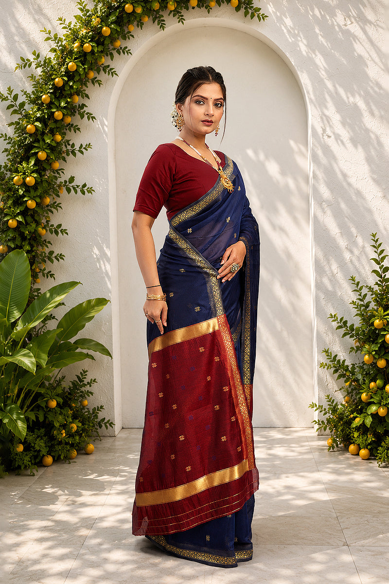 Navy Two Toned Cotton Silk Saree