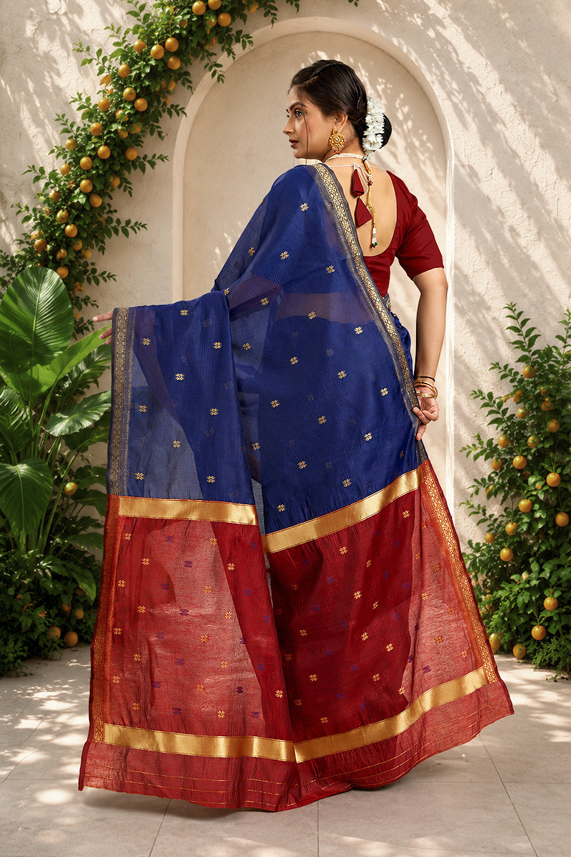 Navy Two Toned Cotton Silk Saree