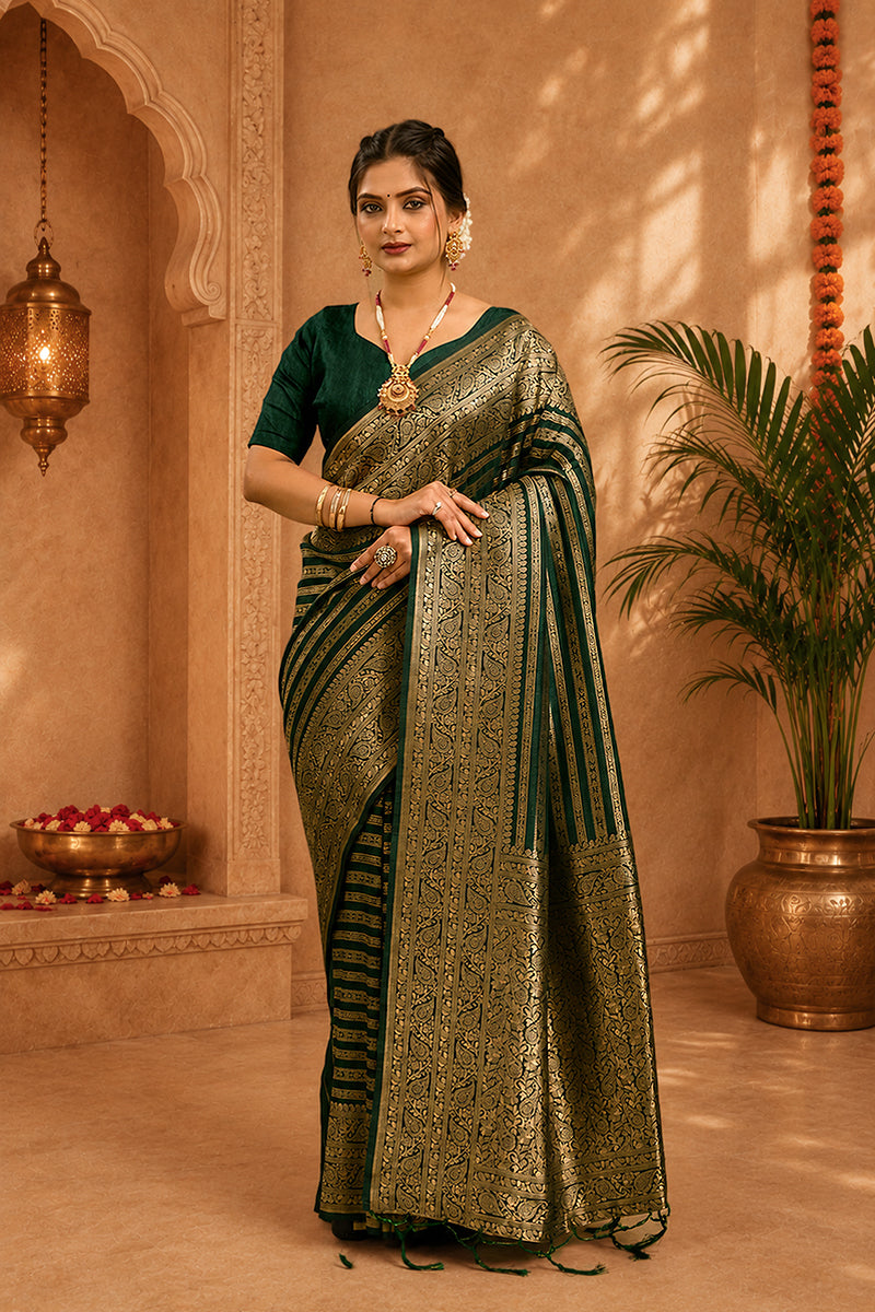 Green Woven Banarasi Khadi Silk Saree