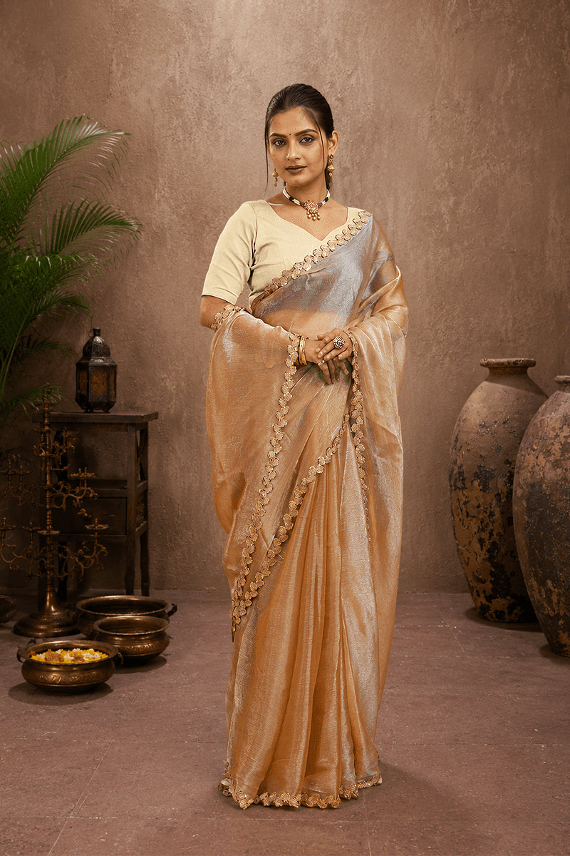 Gold Jimmy Choo Plain Chiffon Saree