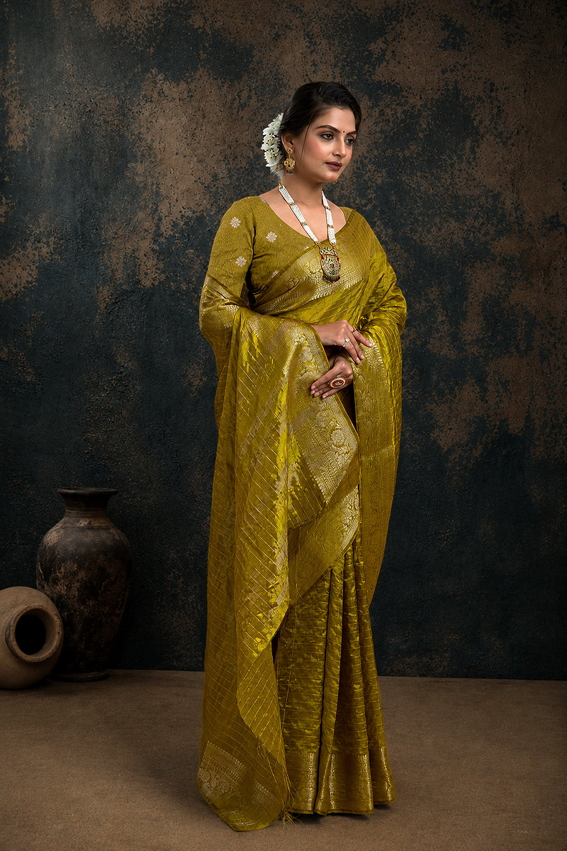 Green Woven Jacquard Cotton Silk Saree