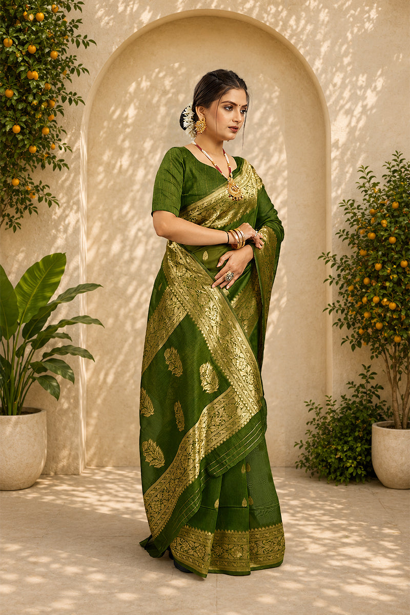 Green Soft Cotton Silk Saree