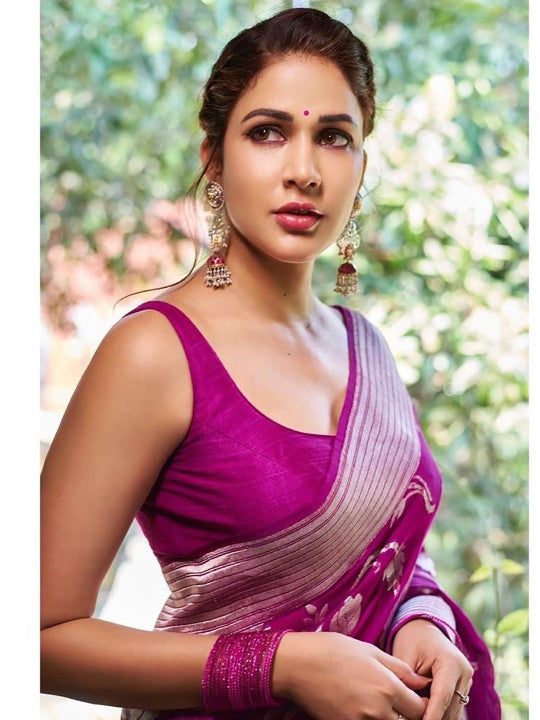 Purple Floral Silk Blend Saree