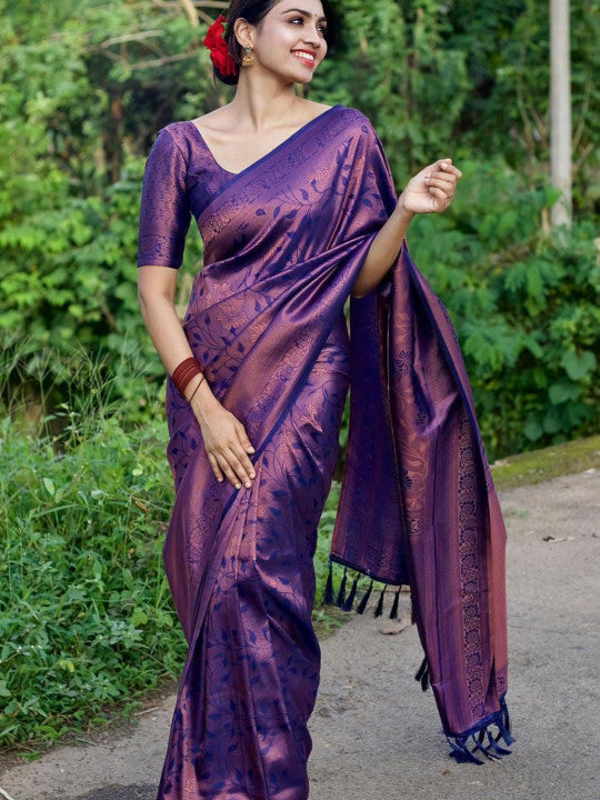 Purple Kanjivaram Silk Blend Saree