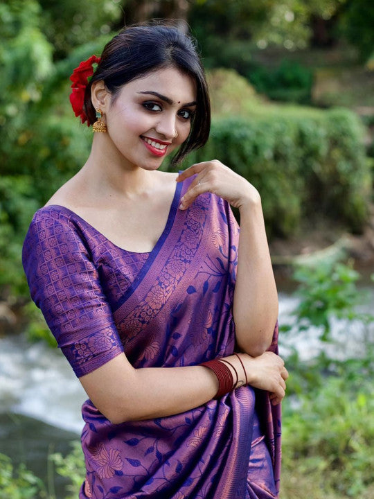 Purple Kanjivaram Silk Blend Saree
