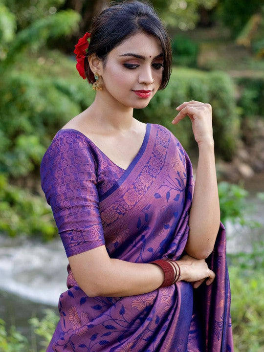 Purple Kanjivaram Silk Blend Saree