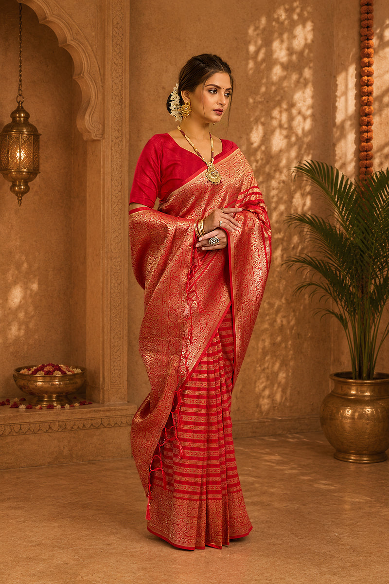 Orange Woven Banarasi Khadi Silk Saree