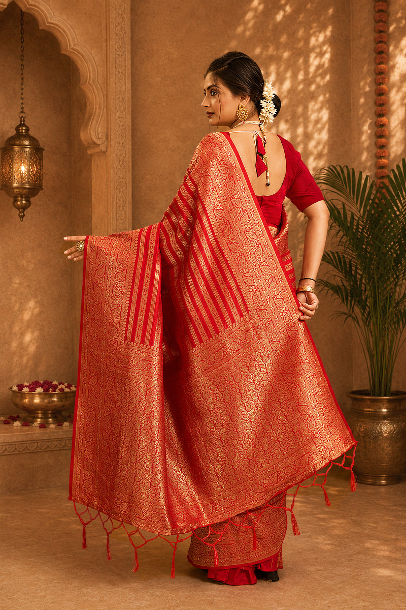 Orange Woven Banarasi Khadi Silk Saree