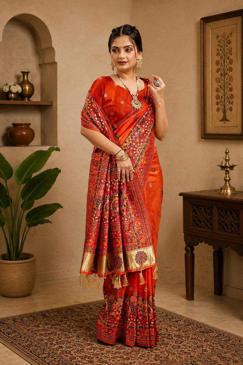 Orange Rajwadi Pashmina Silk Saree