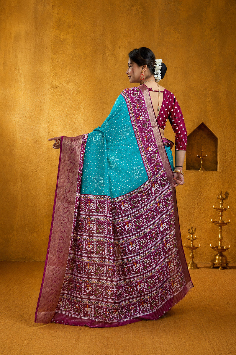 Blue Soft Dola Cotton Gharchola Printed Saree
