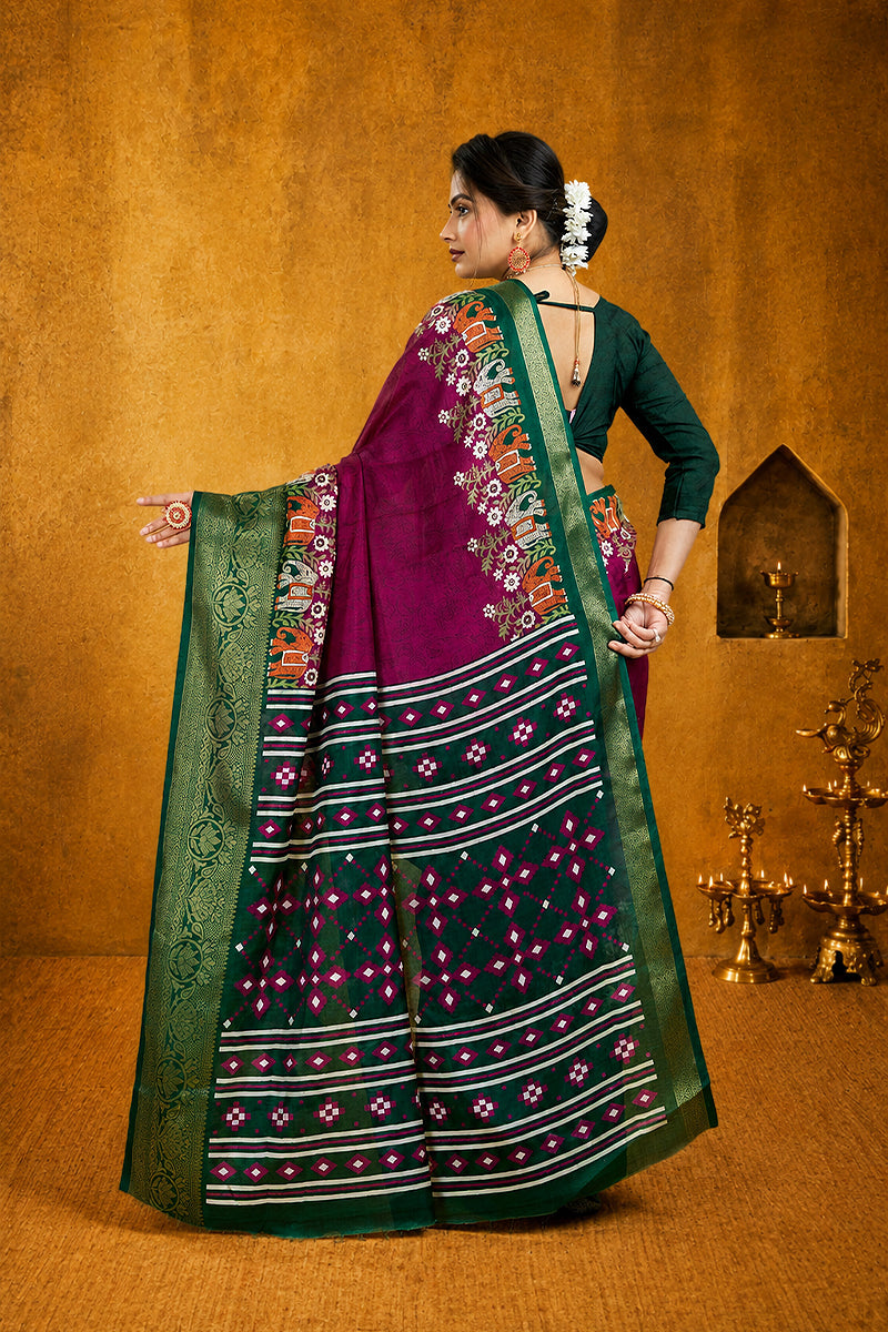 Purple Bandhani Print Soft Dola Cotton Gharchola Saree