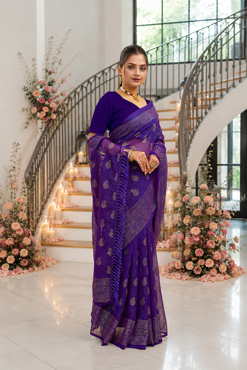 Purple Foil Printed Soft Georgette Saree