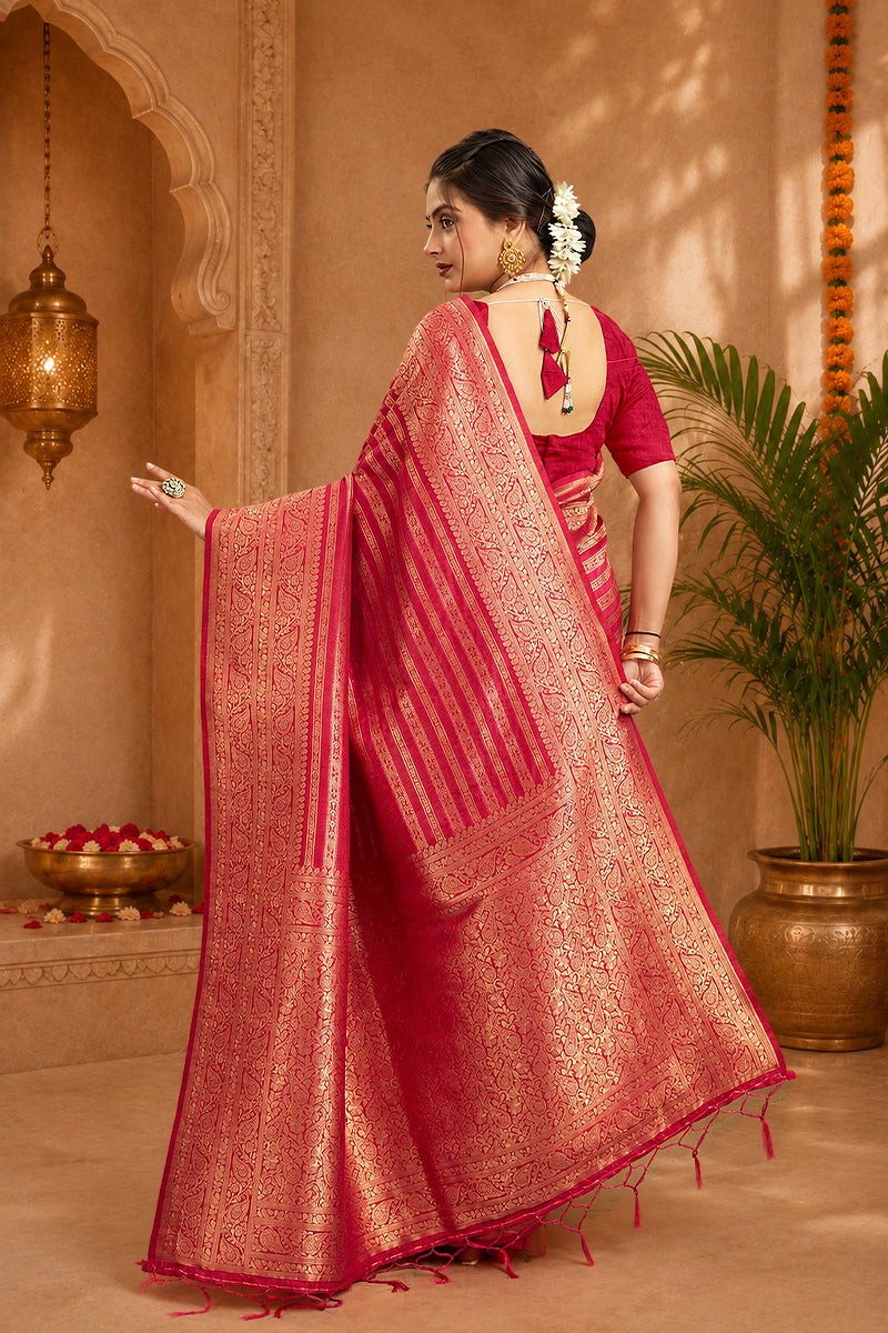 Pink Woven Banarasi Khadi Silk Saree