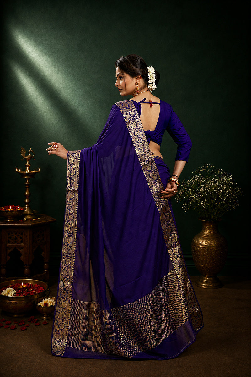Blue Woven Chinnon Silk Saree