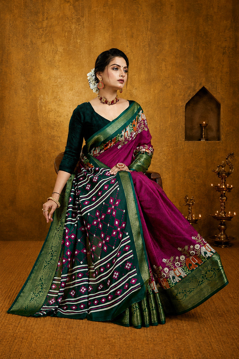 Purple Bandhani Print Soft Dola Cotton Gharchola Saree