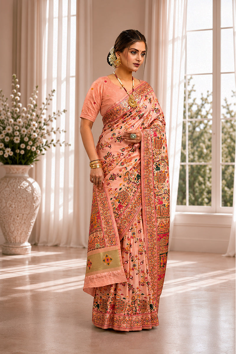 Peach Minakari Banarasi Saree