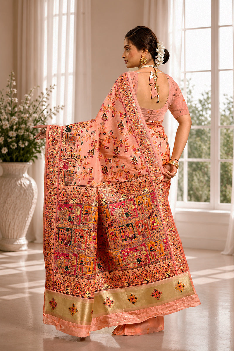 Peach Minakari Banarasi Saree