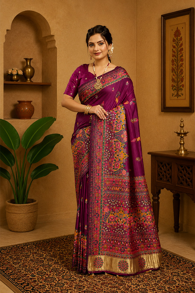Purple Rajwadi Pashmina Silk Saree
