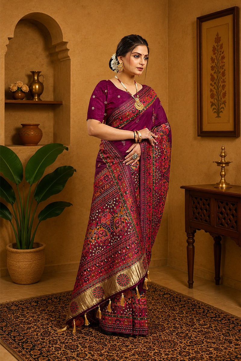 Purple Rajwadi Pashmina Silk Saree
