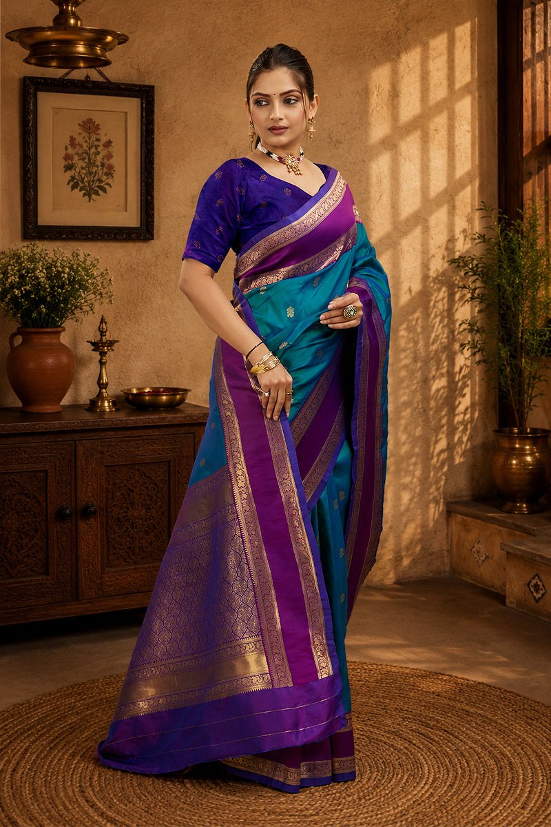 Blue Woven Kanjivaram Silk Saree
