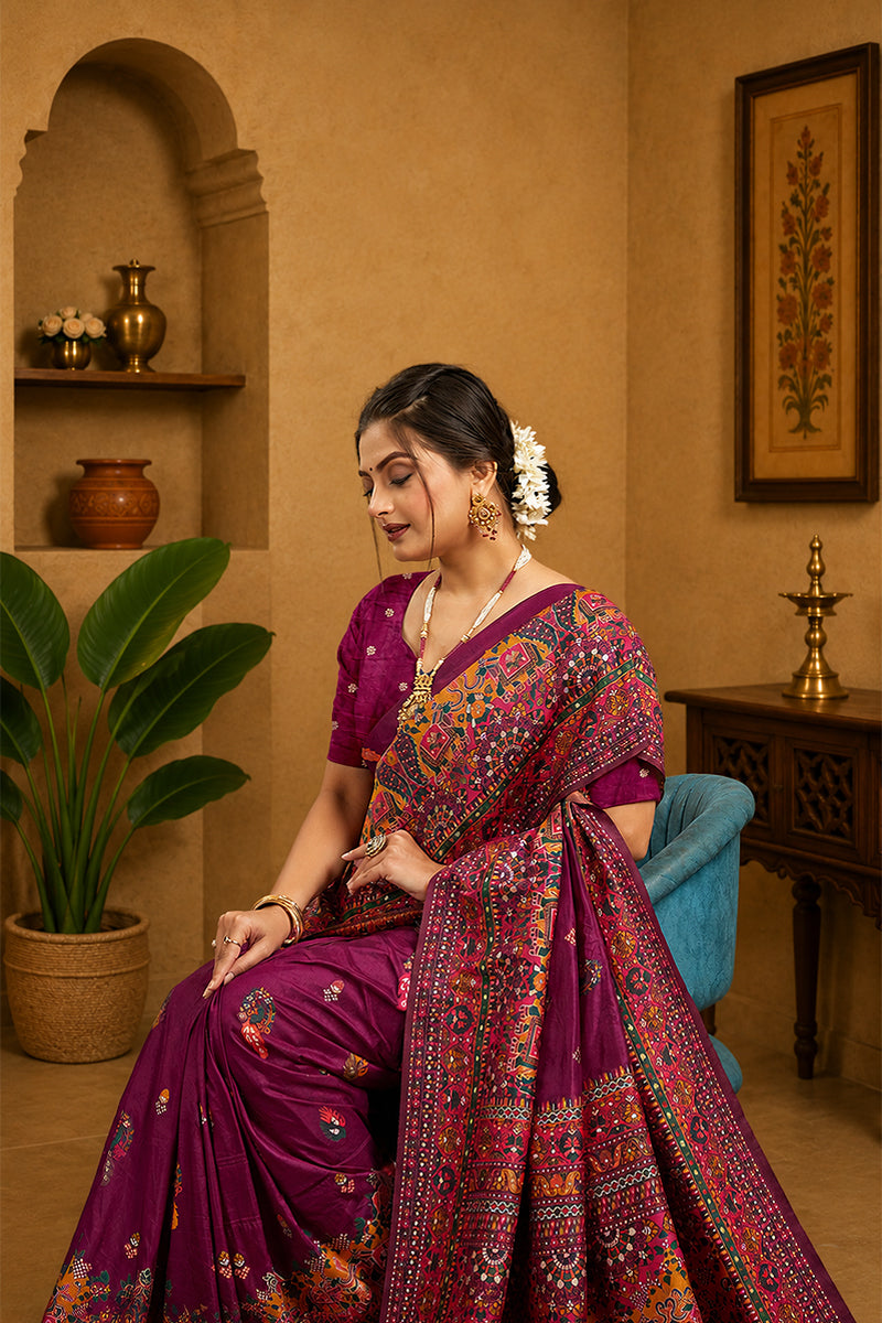 Purple Rajwadi Pashmina Silk Saree