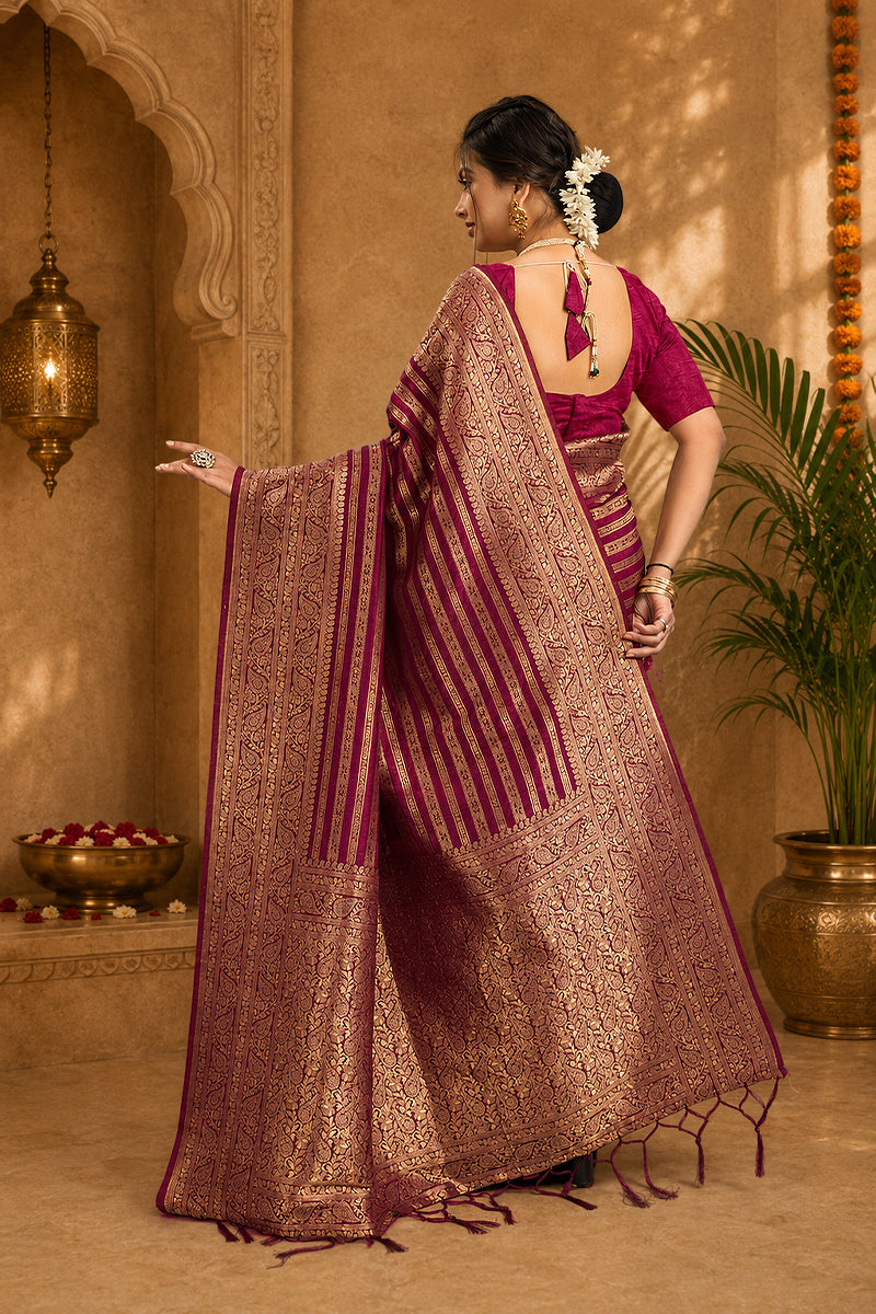 Wine Woven Banarasi Khadi Silk Saree