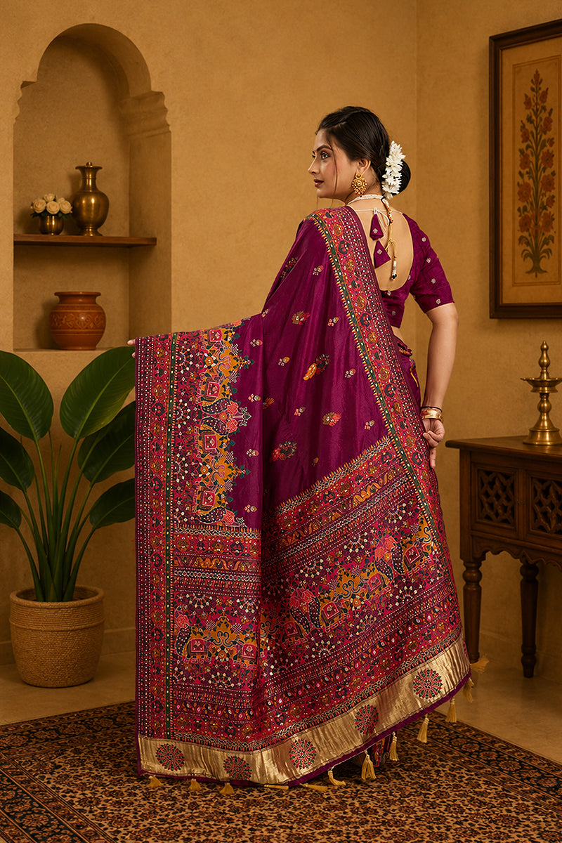 Purple Rajwadi Pashmina Silk Saree