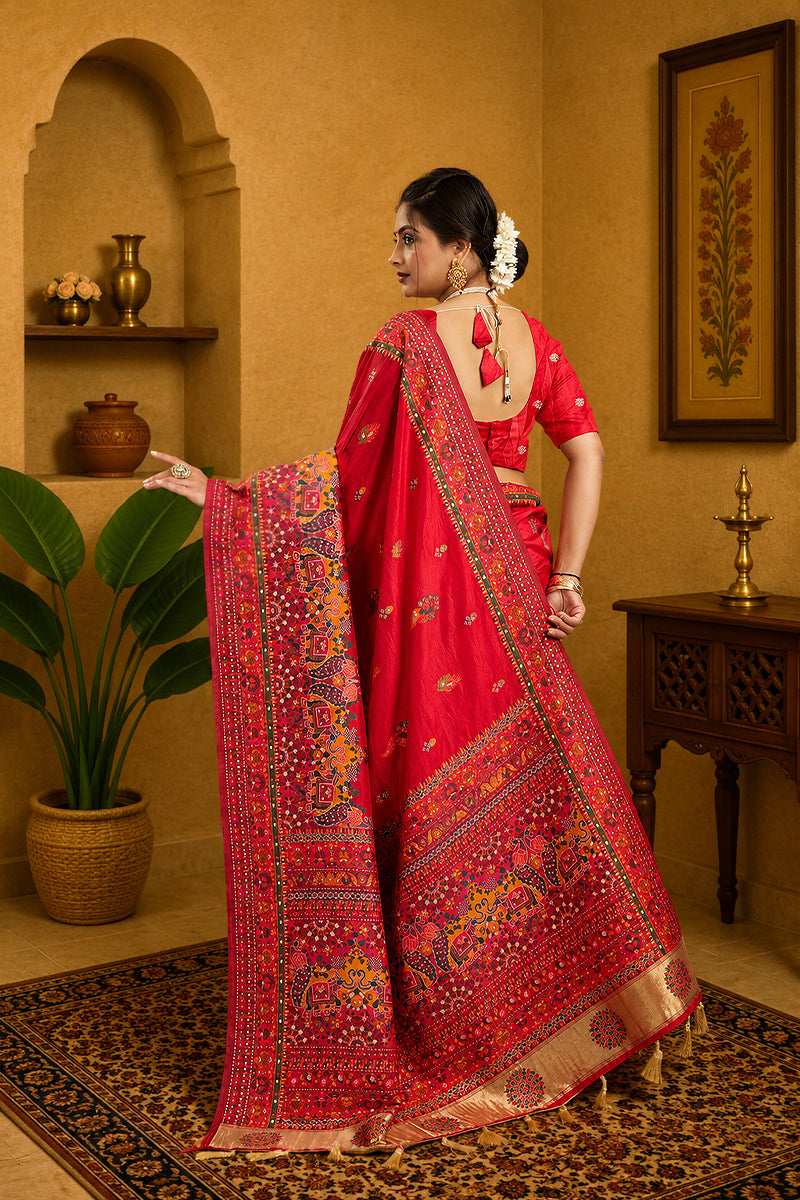 Red Rajwadi Pashmina Silk Saree