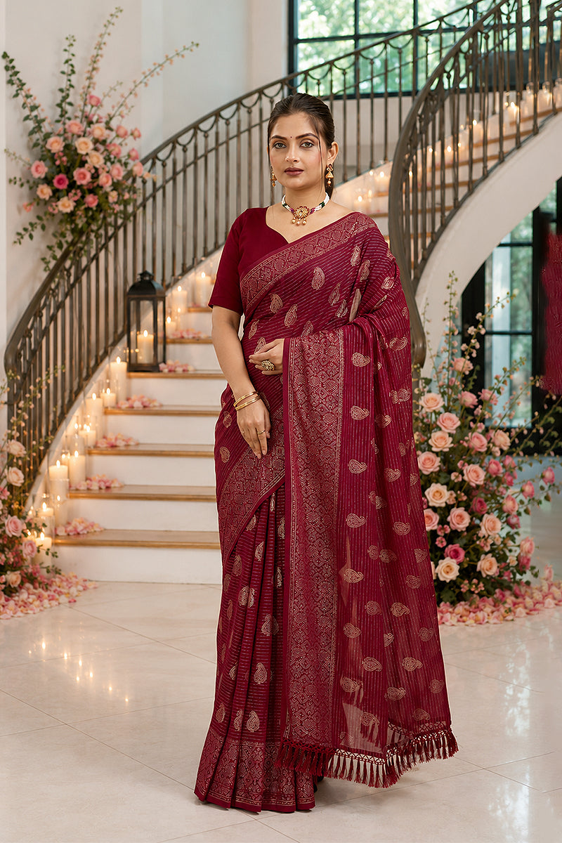 Red Foil Printed Soft Georgette Saree