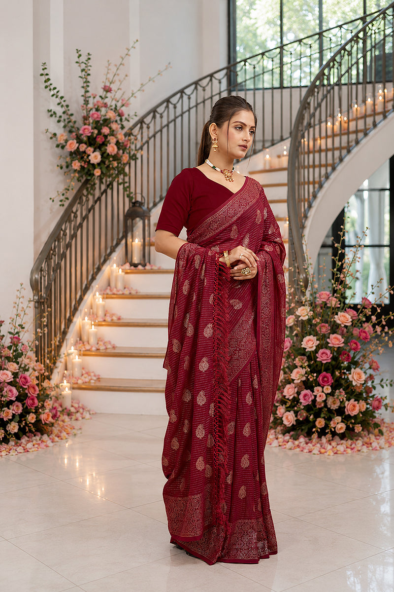 Red Foil Printed Soft Georgette Saree