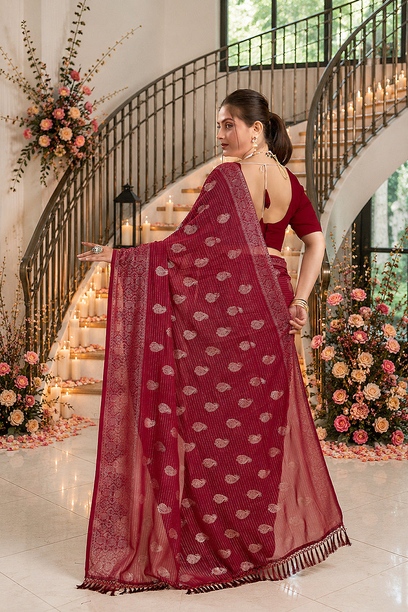 Red Foil Printed Soft Georgette Saree