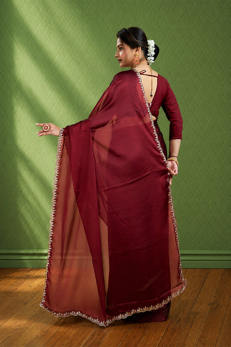 Maroon Embroidered Rangoli Silk Saree