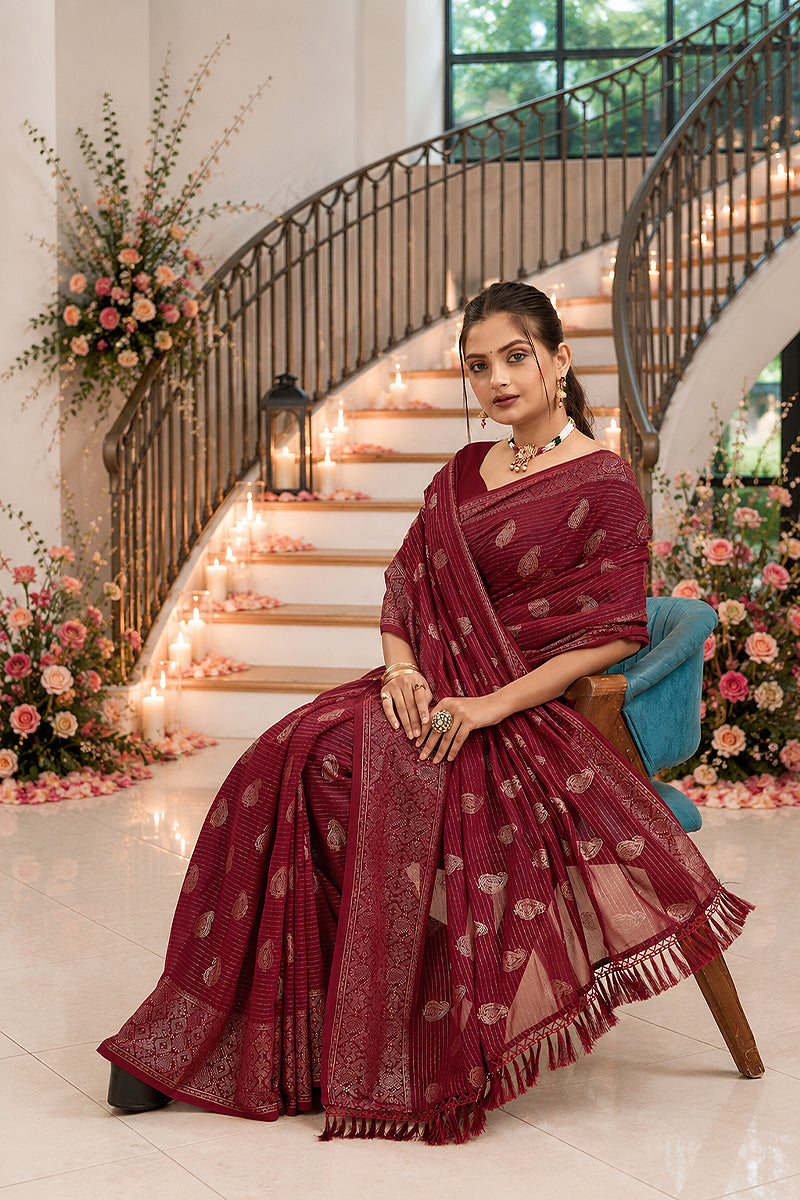 Red Foil Printed Soft Georgette Saree