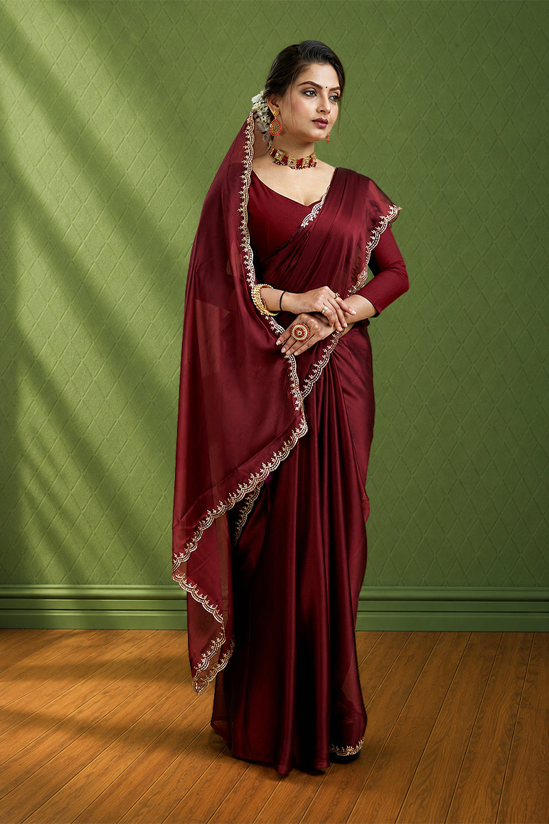 Maroon Embroidered Rangoli Silk Saree