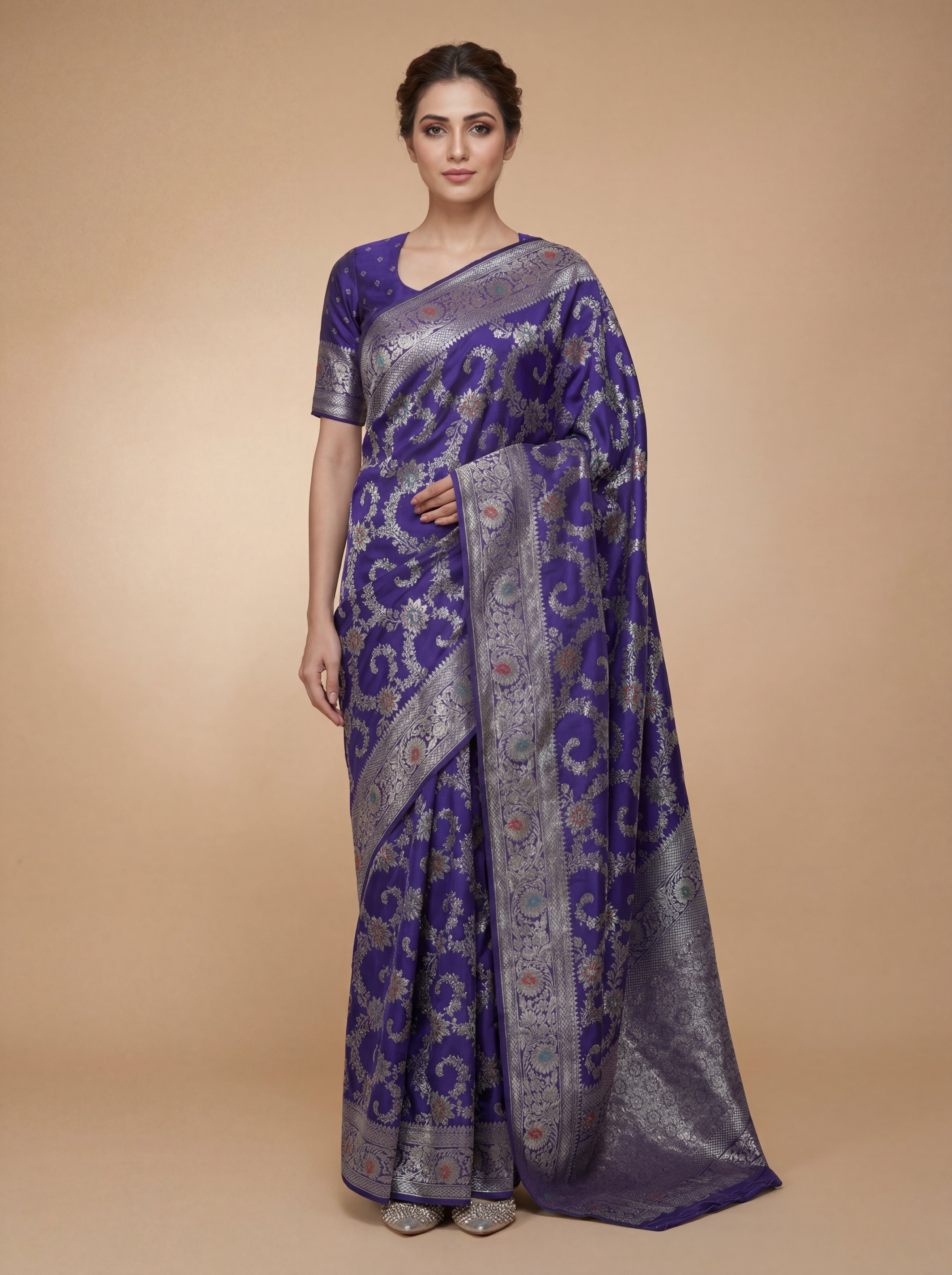 Blue Butti Banarasi Silk Saree