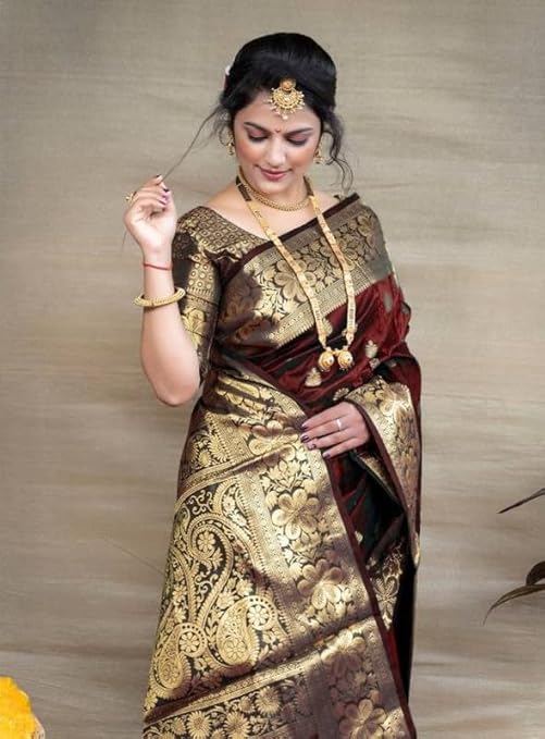 Maroon Woven Silk Blend Saree