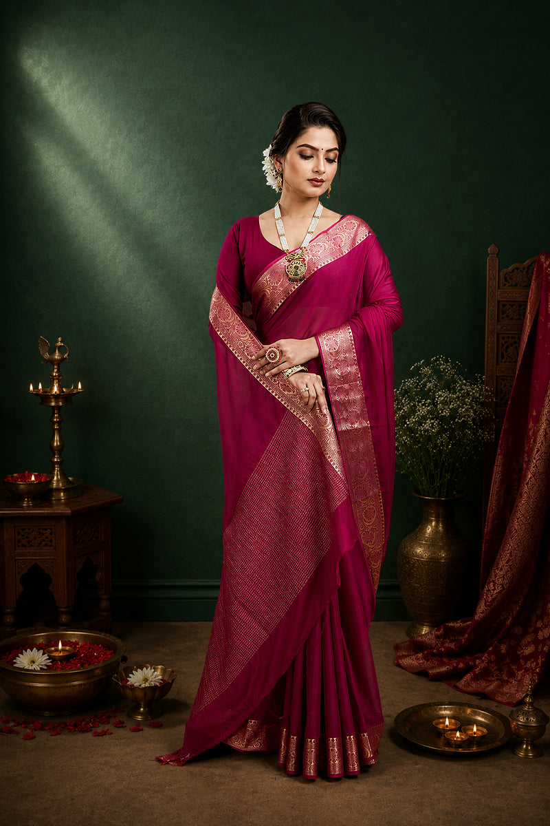 Wine Woven Chinnon Silk Saree