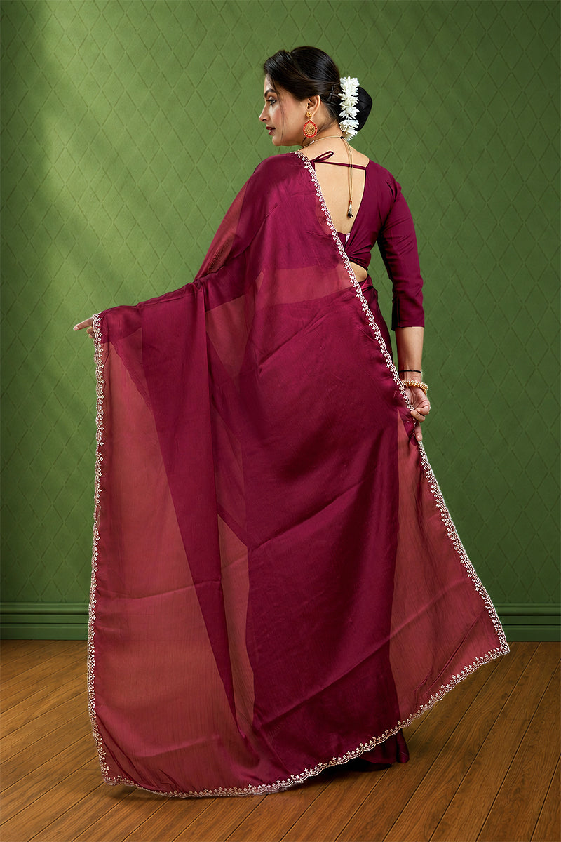 Red Embroidered Rangoli Silk Saree