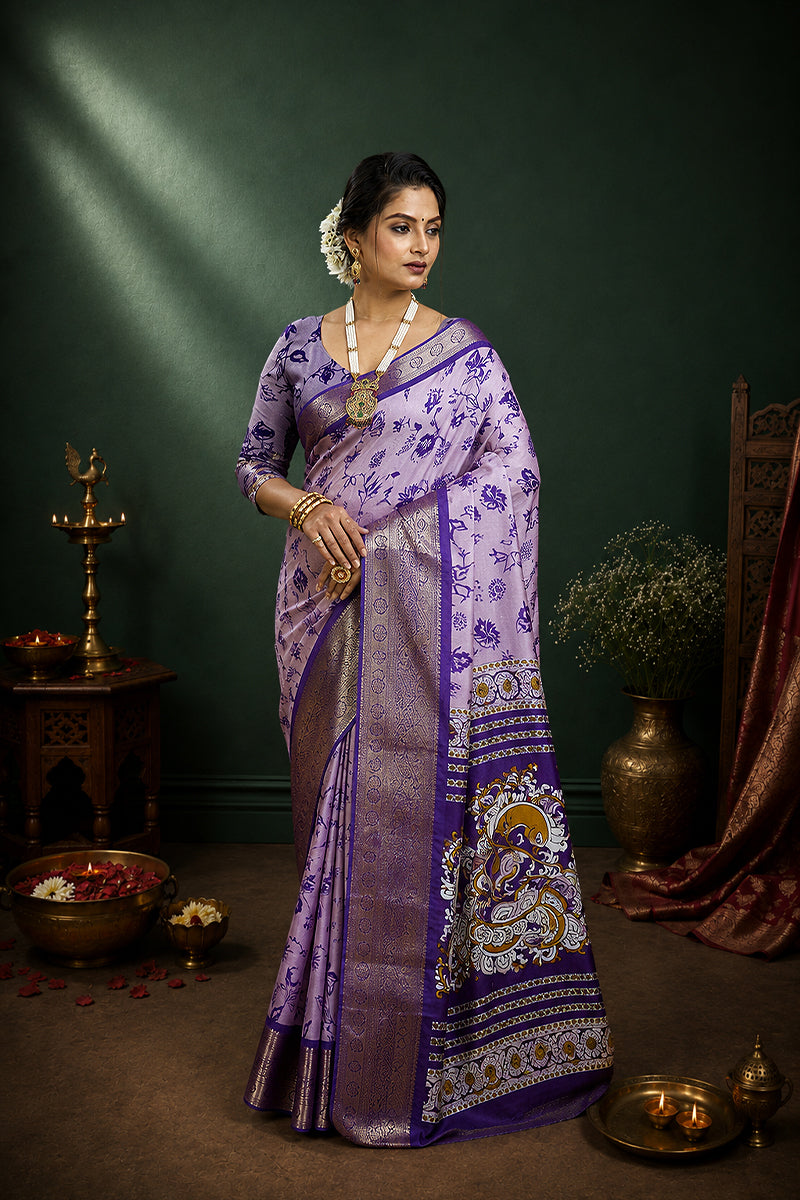 Purple Soft Dola Cotton Gharchola Printed Saree